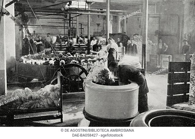 Dyeing area in the Riunite Tuscan Manufacturing plant, Pontedera, Tuscany, Italy, from L'Illustrazione Italiana, Year LI, No 48, November 30, 1924
