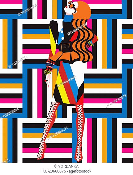 Funky fashion model in geometric pattern