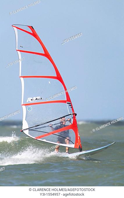 Windsurfer on the water just of Fort Desoto Park, Tierra Verde, Florida, USA