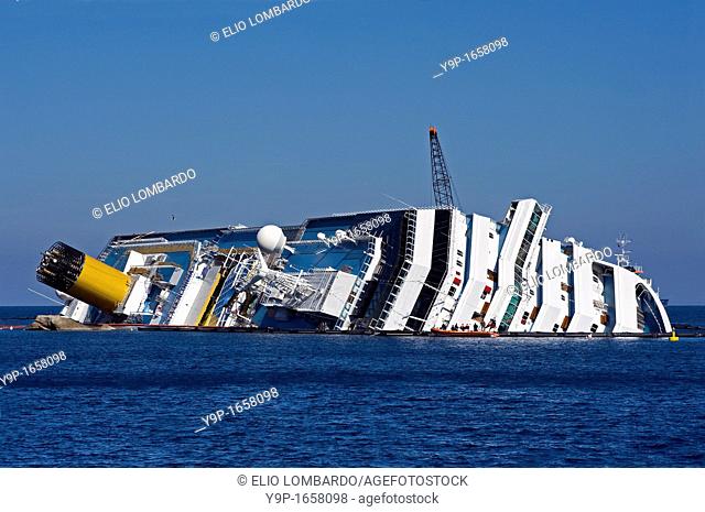 Costa Concordia ship wreck on Giglio Island, Tuscany, Italy