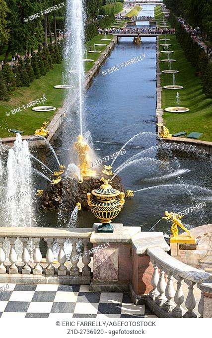 Grand Cascade in Peterhof. Summer palace. St Petersburg Russia