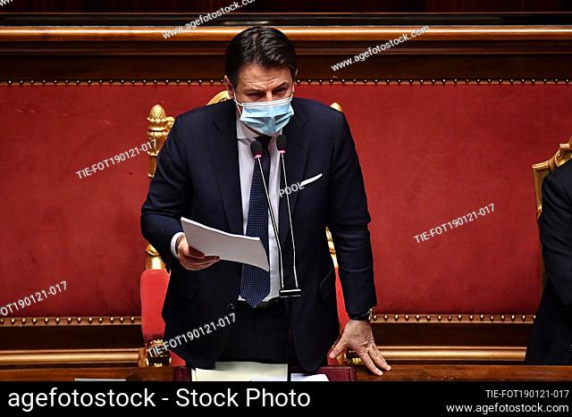 Italian premier Giuseppe Conte during his speech at Senato in Rome on the government crisis and for a vote of confidence , Rome, ITALY-19-01-2021