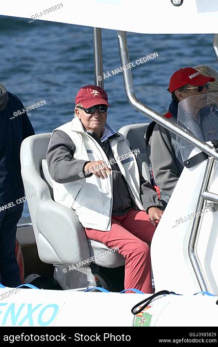 King Juan Carlos of Spain on board of Cristina boat after the first day of third series of the Spanish 6 Metres Cup at Sanxenxo Royal Yacht Club on May 20