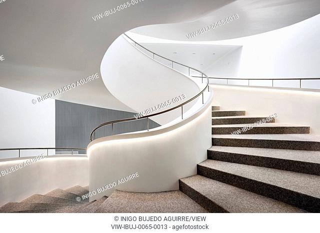 Detail of spiral staircase. Szczecin Philharmonic Hall, Szczecin, Poland. Architect: Estudio Barozzi Veiga, 2014