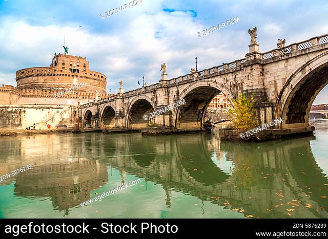 The fortress of Sant'Angelo and its reflection in river Tevere, Rome