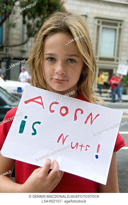 Young Girl at Protest Rally Demonstration Washington DC Against Government