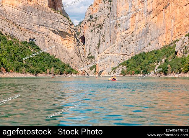 Congost de Montrebei, Catalonia, Spain : 2020 16 september : Kayak in the lake in Montrebei gorge in Catalonia, Spain in summer 2020