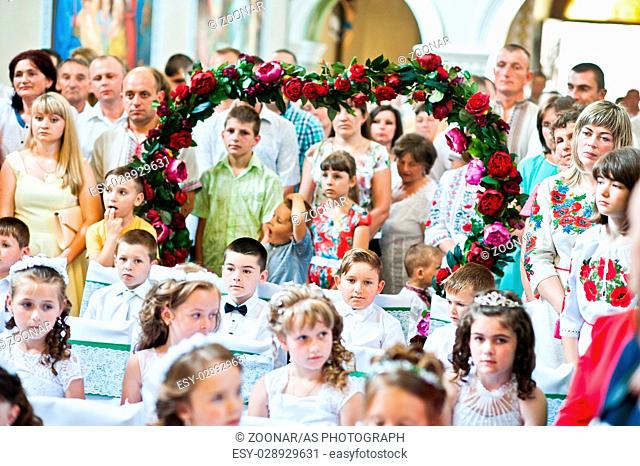 Mukyluntsi , Ukraine - 26 june, 2016: First holy communion