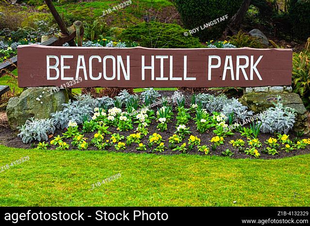 Entry sign to Beacon Hill Park in Victoria British Columbia Canada