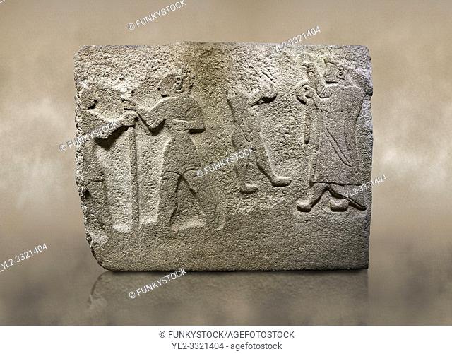 Alaca Hoyuk Hittite monumental relief sculpted orthostat stone panel. Andesite, Alaca, Corum, 1399 - 1301 B. C. Anatolian Civilizations Museum, Ankara, Turkey
