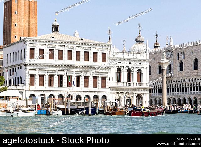 View from Grand Canal to Zeccca di Venezia and Palazzo Ducale in Venice, Italy