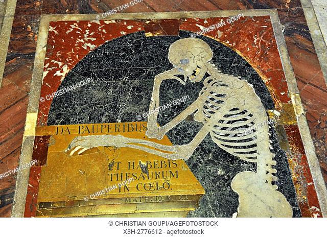 decorative and symbolic motive on marble tombstones at Saint John's Co-Cathedral, Valletta, Malta, Southern Europe