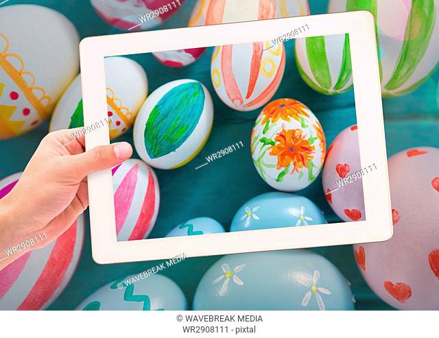 taking photo of Easter eggs with smart phone