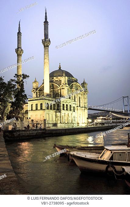 Ortakoy mosque at dusk, Istanbul, Turkey