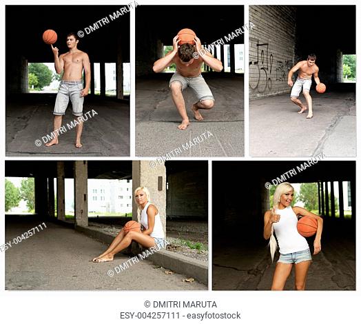 Street Basketball people collage. Made of five photos