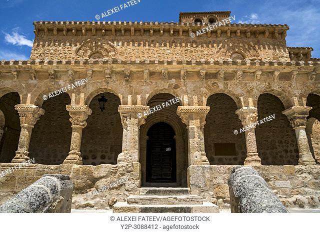 Romanesque church San Miguel of 11th century in small town San Esteban de Gormaz in province Soria, Castile-Leon, Spain