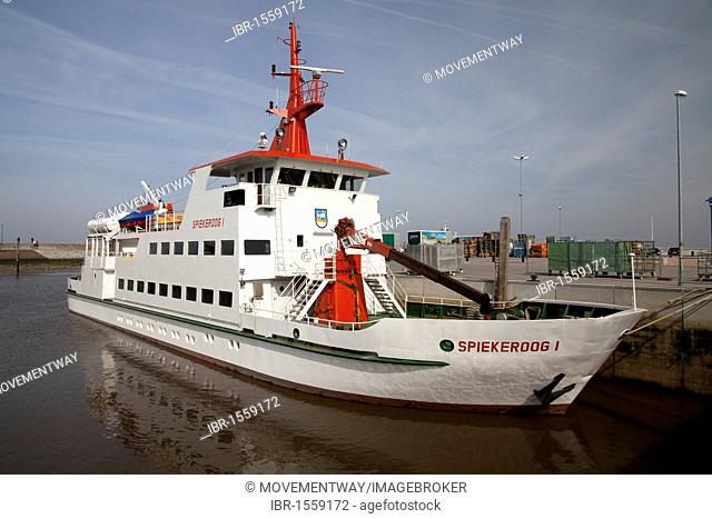 Ferry named Spiekeroog I, harbour, Neuharlingersiel, East Frisia, Lower Saxony, Germany, Europe
