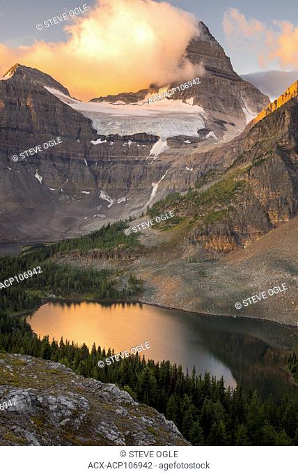 The classic sunrise view of Mount Assiniboine from the 'Nublet'