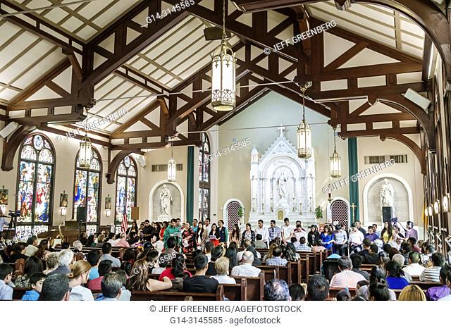 Florida, West Palm Beach, St. Saint Ann Catholic Church, interior, Sunday service, Hispanic, families, congregation