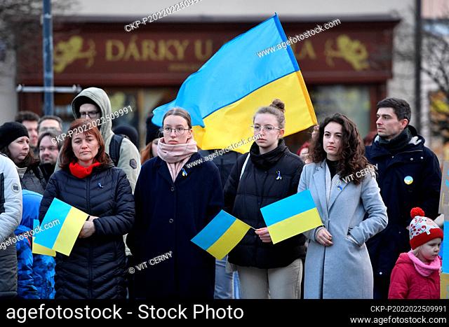 Demonstration in support of Ukraine, which was attacked by the Russian army, was held in Ceska Lipa, Czech Republic, February 25, 2022