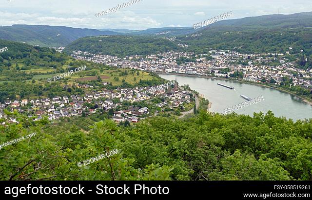 aerial view showing the Rhine Gorge near Boppard and Filsen in Rhineland-Palatinate, Germany
