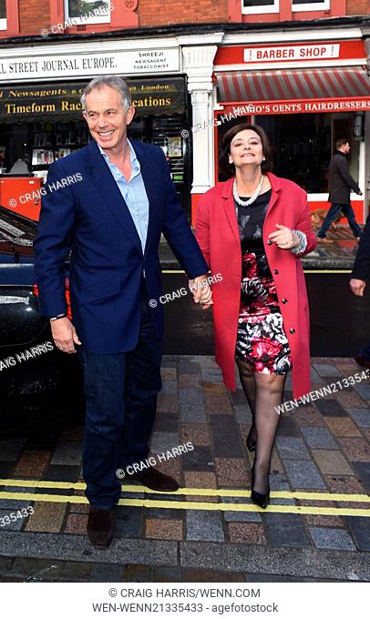 Tony Blair and wife Cherie Blair spotted outside Chiltern Firehouse in London Featuring: Tony Blair, Cherie Blair Where: London
