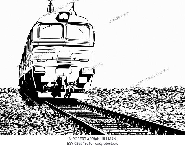 Vector illustration of a Russian locomotive with ground grunge as a removable separate layer