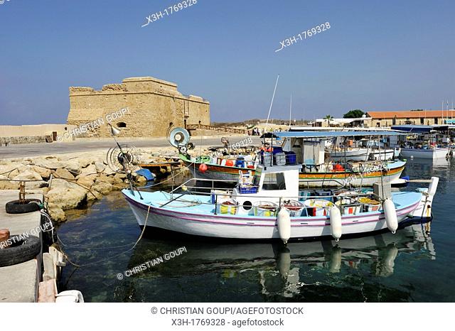 harbour and medieval castle of Old Paphos, Cyprus, Eastern Mediterranean Sea
