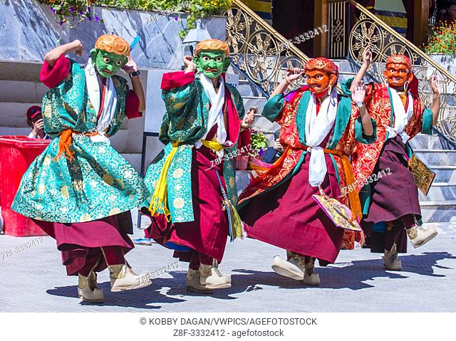 Buddhist monks performing Cham dance during the Ladakh Festival in Leh India