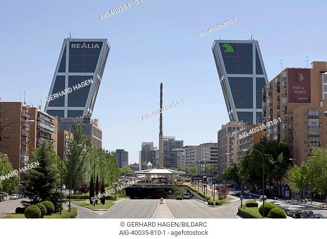 The Puerta de Europa towers (Gate of Europe or just Torres KIO), twin office buildings in Madrid, Spain