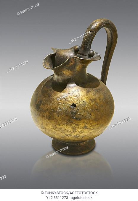 Phrygian bronze trefoil spouted jug from Gordion . Phrygian Collection, 8th century BC - Museum of Anatolian Civilisations Ankara. Turkey