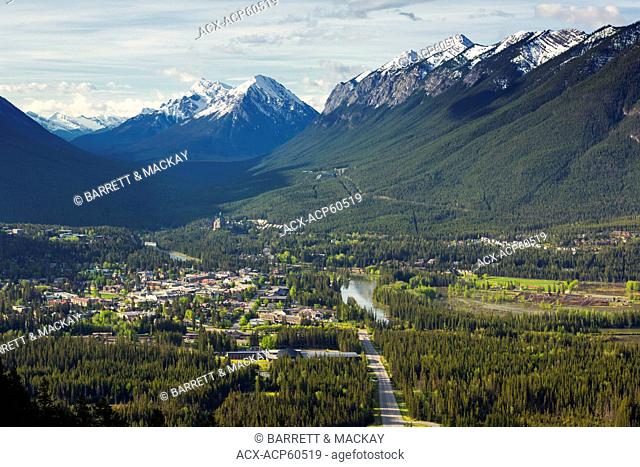 View of town of Banff from Mt. Norquay Road, Banff National Park, Alberta, Canada