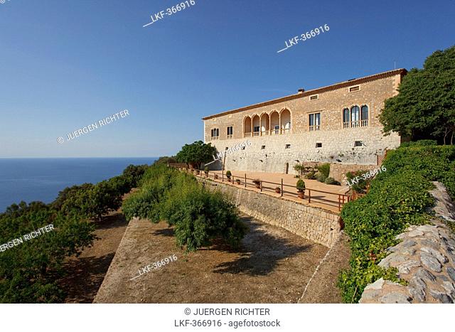 Son Marroig manor at the coast in the sunlight, Tramuntana mountains, Mallorca, Balearic Islands, Spain, Europe