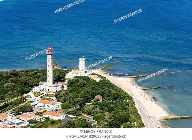 France, Charente Maritime, Ile de Re, Saint Clement des Baleines, the Baleines lighthouse (aerial view)
