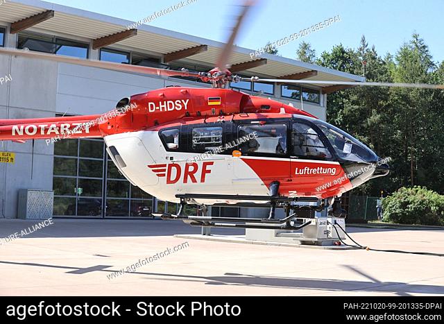 PRODUCTION - 21 June 2022, Thuringia, Bad Berka: The rescue helicopter ""Christoph Thüringen"" takes off from Zentralklinikum for an emergency mission