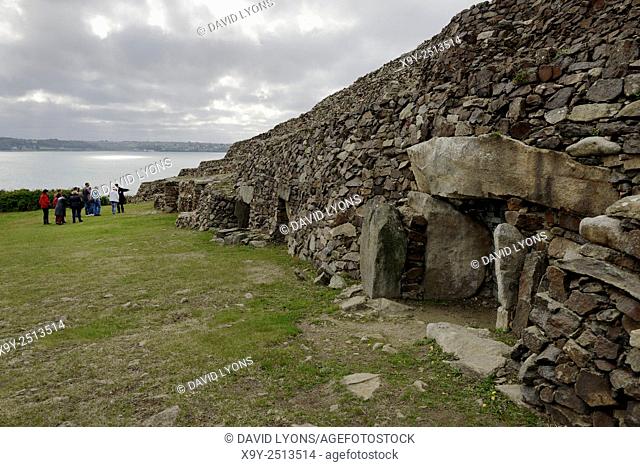 Early Neolithic 6800 year old Cairn Tumulus Mound of Barnenez contains 11 passage grave chambers. Plouezoc’h, Finistere, France
