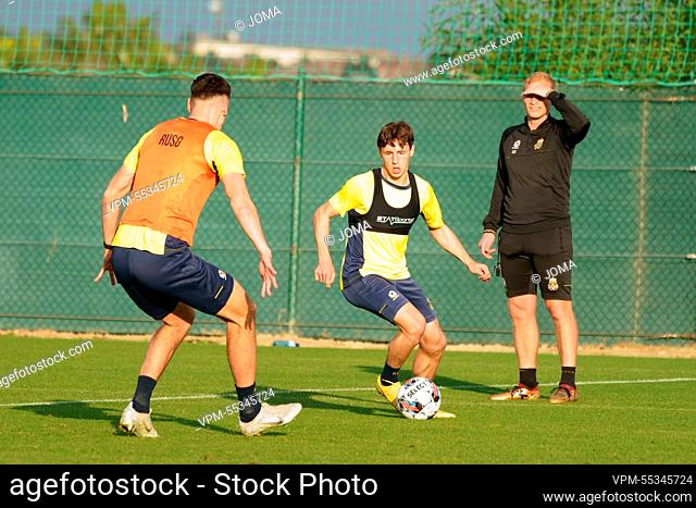 Union's players pictured during a training session at the winter training camp of Belgian first division soccer team Royale Union Saint-Gilloise in Alicante
