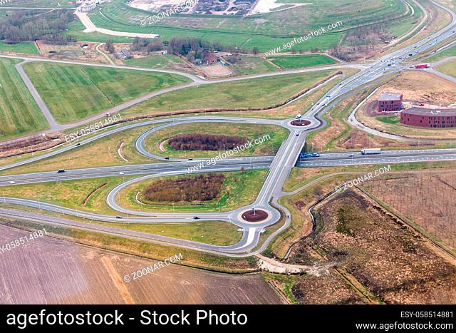 Aerial view interchange highway and overpass in city of Groningen, The Netherlands