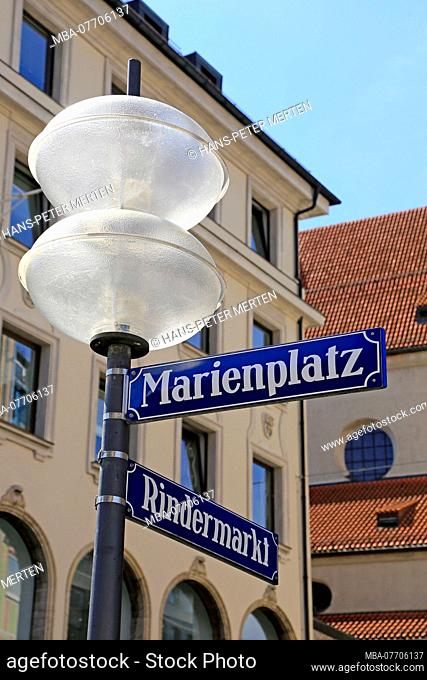 Street signs at Marienplatz, Munich, Upper Bavaria, Bavaria, Germany