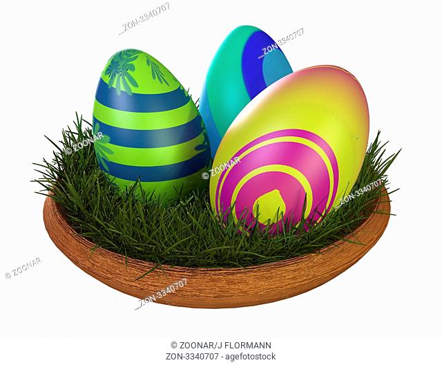 3d Illustration bunte Ostereier freigestellt vor weissem Hintergrund / colorful easter eggs isolated on white background