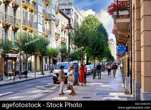 Strolling down Matia Street, Barrio del Antiguo, Donostia, San Sebastian, a cosmopolitan city of 187, 000 inhabitants, noted for its gastronomy