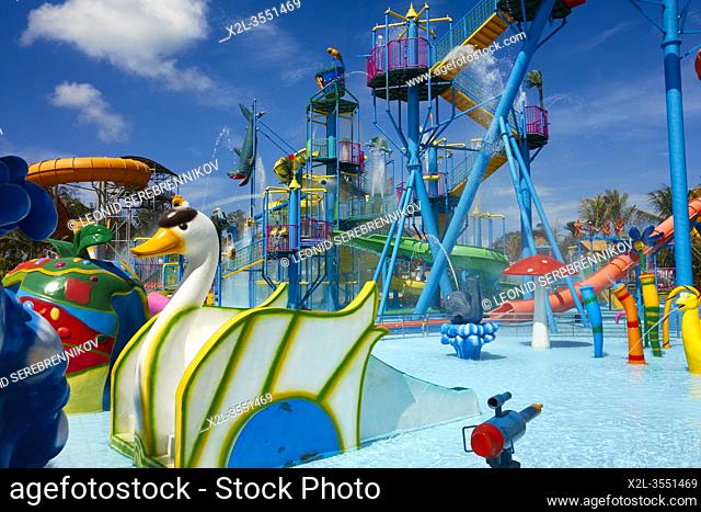 Colourful water rides in the Vinpearl Land Water Park. Vinpearl Resort, Phu Quoc island, Kien Giang Province, Vietnam