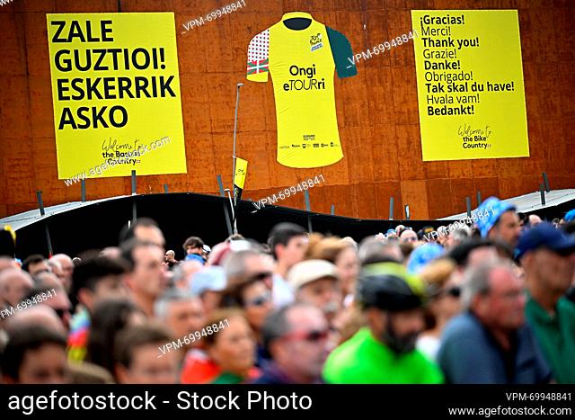 Illustration picture shows promo material in Basque, at the start of the third stage of the Tour de France cycling race, a 187