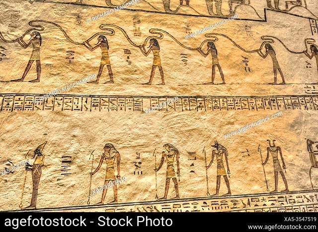 Reliefs, Tomb of Ramses V & VI, KV9, Valley of the Kings, UNESCO World Heritage Site, Luxor, Egypt