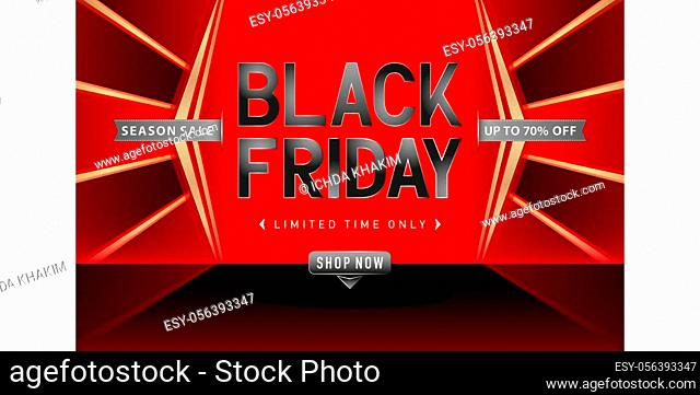 Black Friday Sale red gold design, Label Season Sale on abstract red and black background with ribbon silver. Black Friday sign for advertising, promotion shop