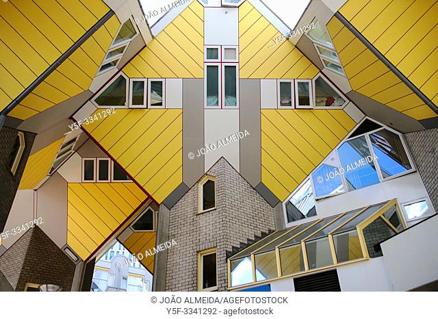 The iconic yellow cube shaped building in downtown Rotterdam