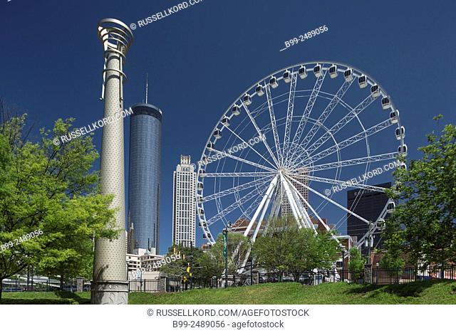 Skyview Ferris Wheel Centennial Olympic Park Downtown Skyline Atlanta Georgia Usa