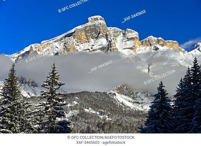 Piz Lavarela in wintertime, Alta Badia, Dolomites, South Tyrol, Italy