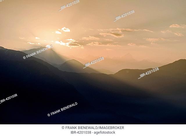 Sunrise above the mountains of the Great Himalayan Range, Tungnath, Uttarakhand, India