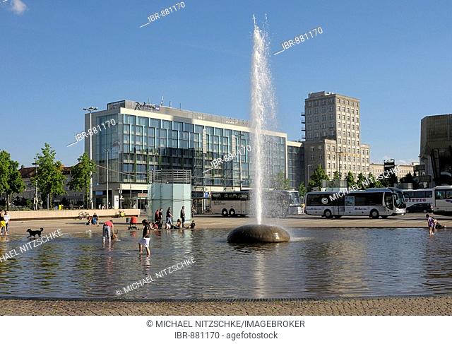 Augustusplatz, Augustus Square with the Radisson Hotel and the Europahaus Building, Leipzig, Saxony, Germany, Europe